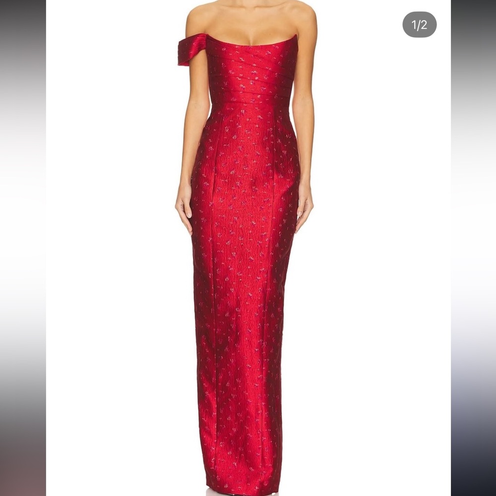 One-Shoulder Red Evening Column Gown